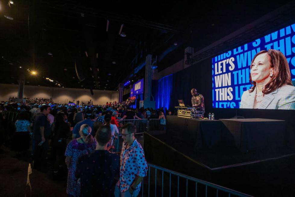 A DJ plays music during a campaign event for Democratic presidential nominee Vice President Kam ...