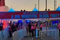 The entry way into the Big Beautiful Block Party in downtown Las Vegas on Friday, Sept. 27, 202 ...