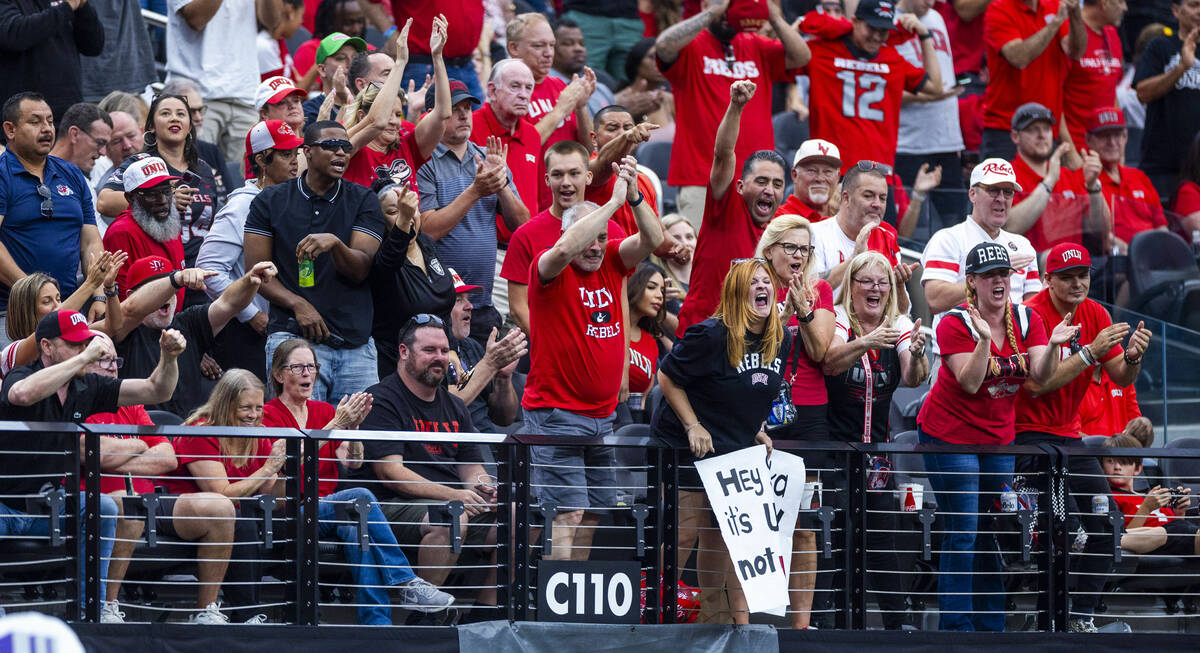 UNLV fans cheers another score against the Fresno State Bulldogs during the first half of their ...