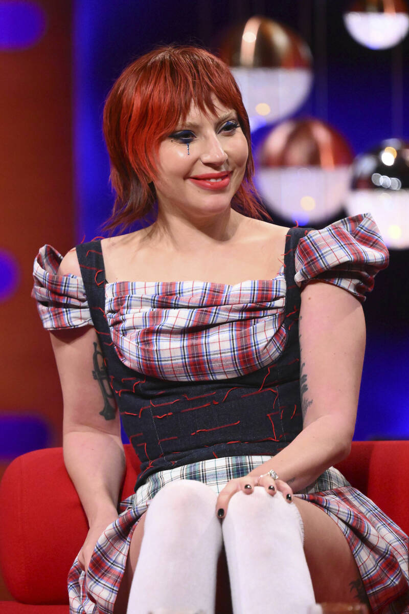 Lady Gaga looks on during filming for the Graham Norton Show, at BBC Studioworks 6 Television C ...