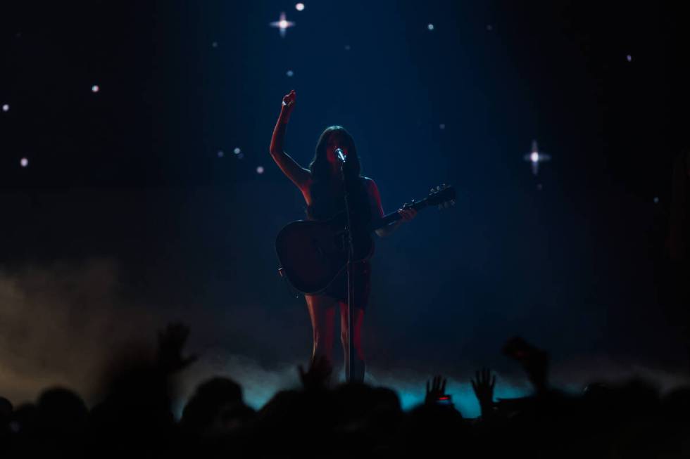 Kacey Musgraves performs during her Deeper Well tour stop at T-Mobile Arena on Saturday, Sept. ...