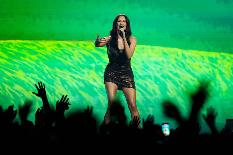 Kacey Musgraves performs during her Deeper Well tour stop at T-Mobile Arena on Saturday, Sept. ...