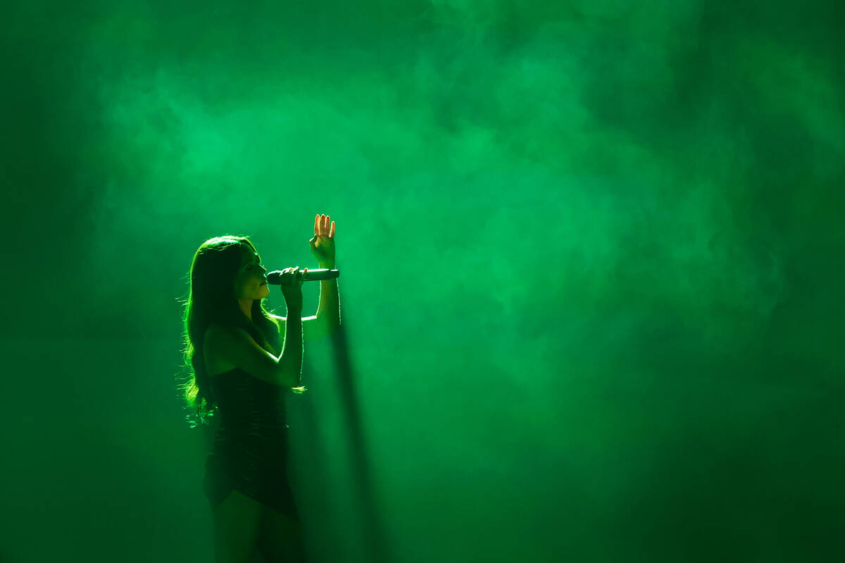 Kacey Musgraves performs during her Deeper Well tour stop at T-Mobile Arena on Saturday, Sept. ...