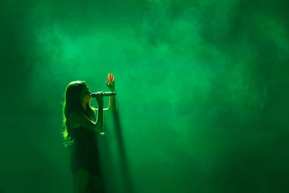 Kacey Musgraves performs during her Deeper Well tour stop at T-Mobile Arena on Saturday, Sept. ...