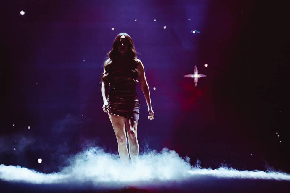 Kacey Musgraves performs during her Deeper Well tour stop at T-Mobile Arena on Saturday, Sept. ...