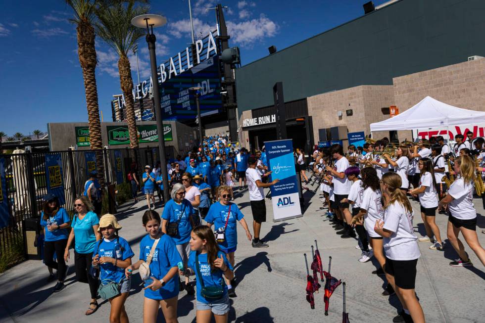 Desert Oasis High School marching band members entertain attendees during the Anti-Defamation L ...