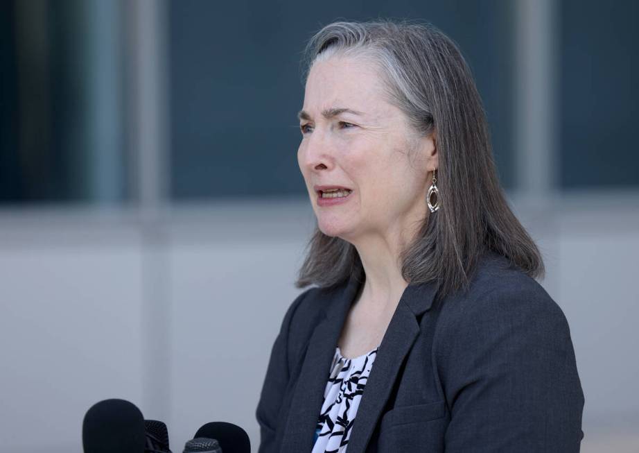 Attorney Catherine Reisman speaks during a press conference at the Lloyd George U.S. Courthouse ...