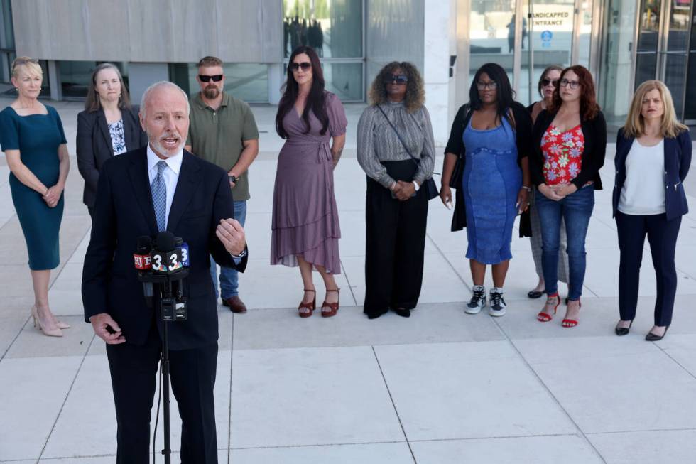 Attorney Gregory Little speaks during a press conference at the Lloyd George U.S. Courthouse in ...