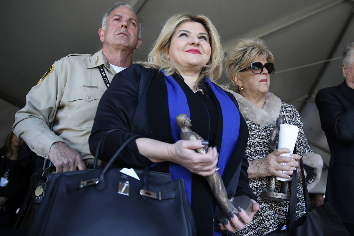 From left, Clark County Sheriff Joe Lombardo, Las Vegas Councilwoman Michele Fiore, and Las Veg ...