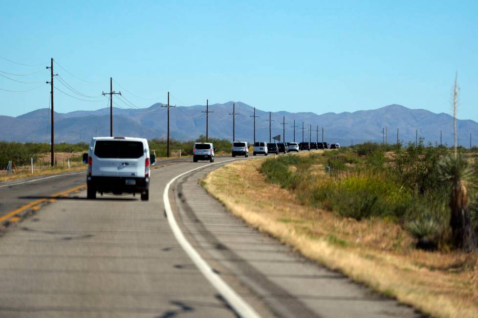 The motorcade with Democratic presidential nominee Vice President Kamala Harris drives toward t ...