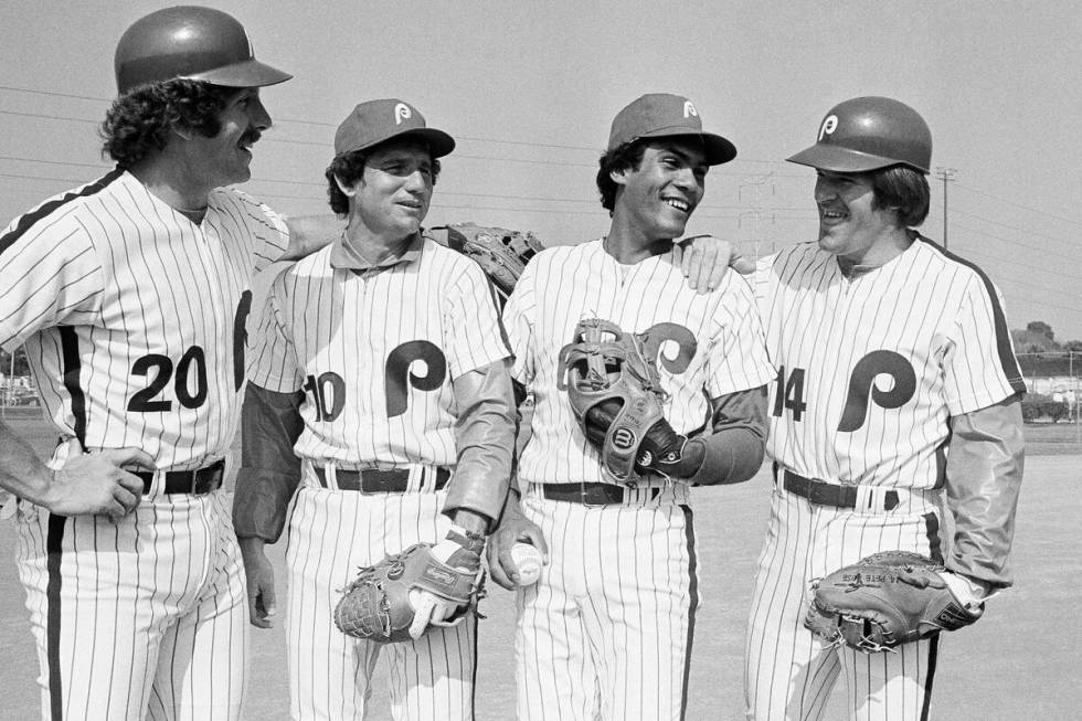 The Phillies infield was completed when newly acquired Manny Trillo, second from right, reporte ...