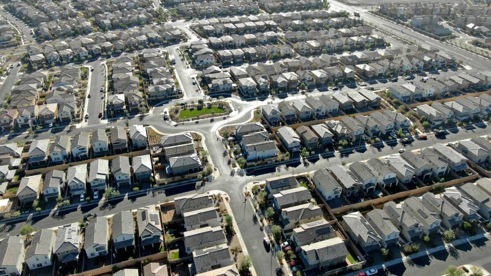 An aerial view of housing developments east of Boulder Highway on Warm Springs Road on Thursday ...