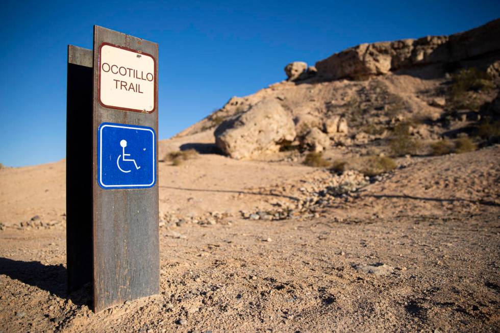 Signage for the Ocotillo trail is seen around the Whitney Mesa Nature Preserve on Wednesday, Se ...