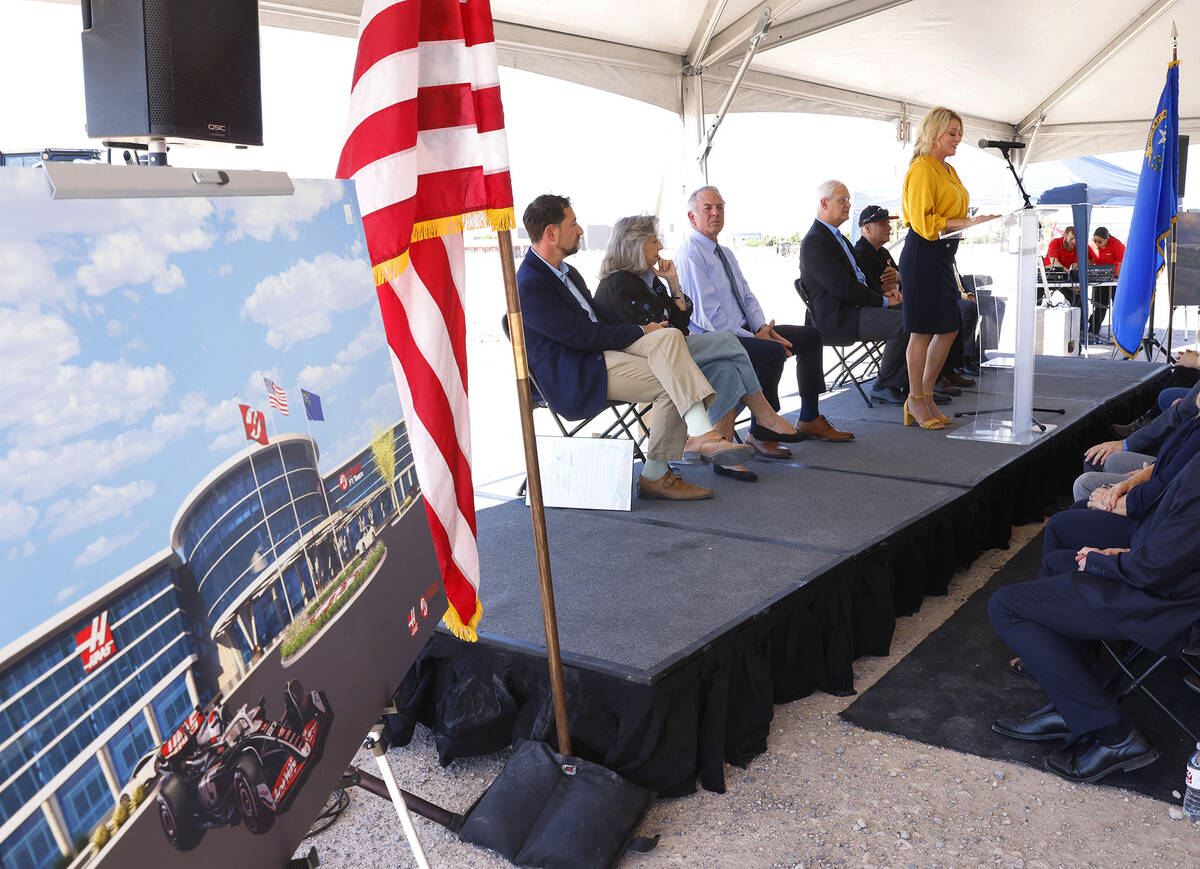 (left to right) Clark County Commissioner Michael Naft, Rep. Dina Titus, and Gov. Joe Lombardo ...