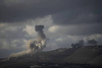 Smoke rises following an Israeli bombardment in southern Lebanon as seen from northern Israel, ...