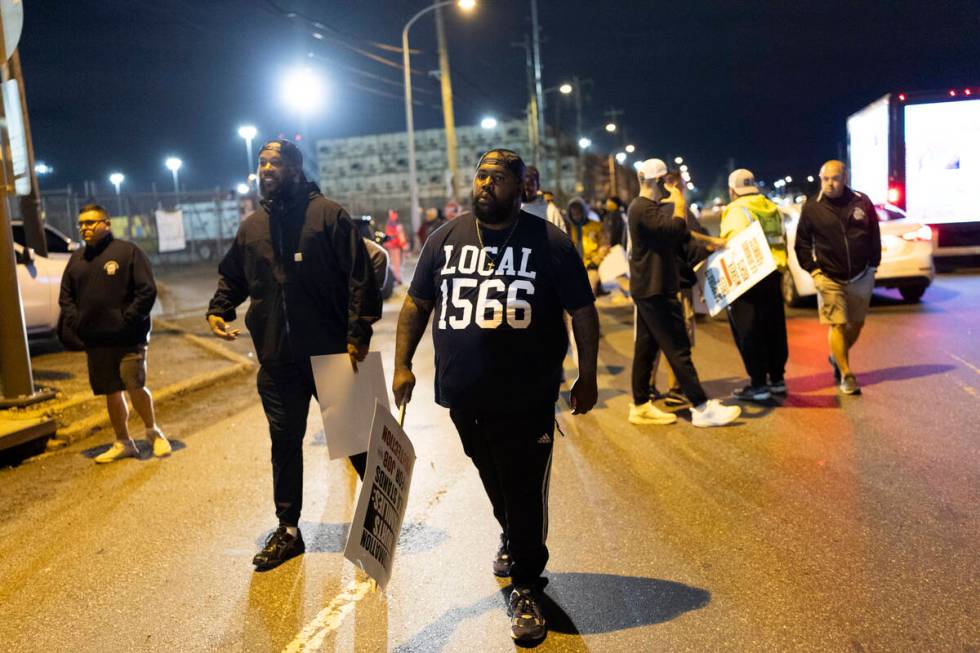 Philadelphia longshoremen assembled outside the Packer Avenue Marine Terminal Port begin to str ...