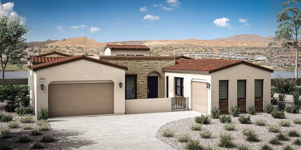 This artist's rendering shows a single-story floor plan offered in Tri Pointe Home's Lake Las V ...