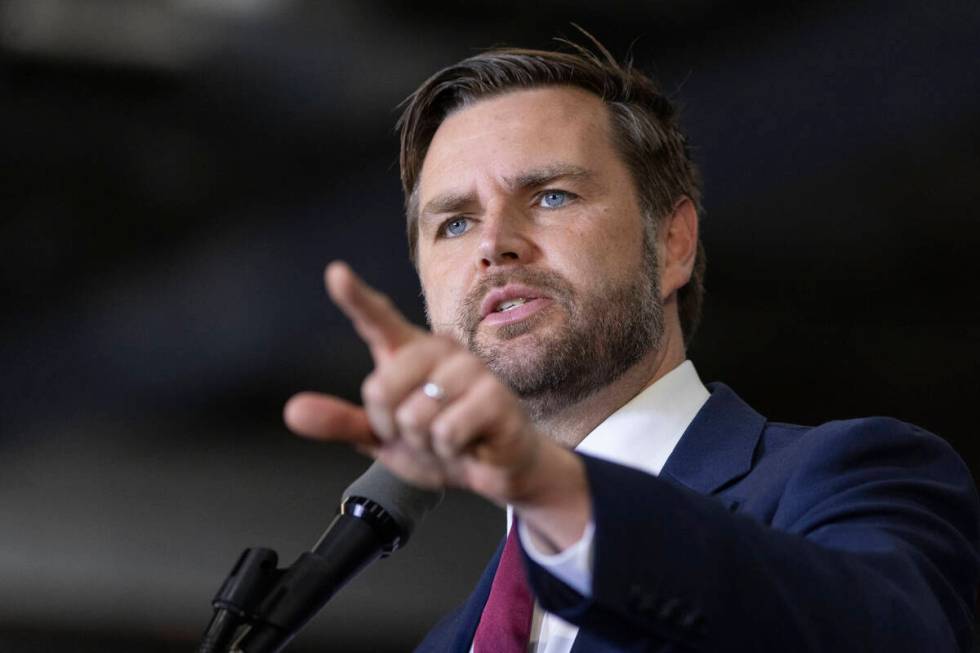 Republican vice presidential nominee Sen. JD Vance, R-Ohio, speaks during a campaign rally Satu ...