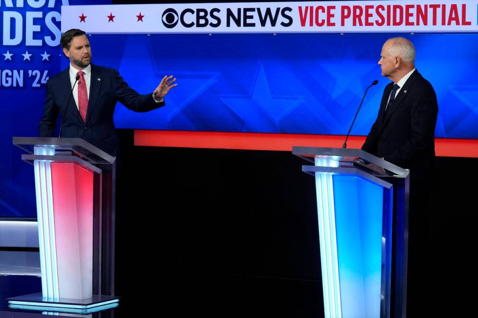 Republican vice presidential nominee Sen. JD Vance, R-Ohio, speaks during a vice presidential d ...