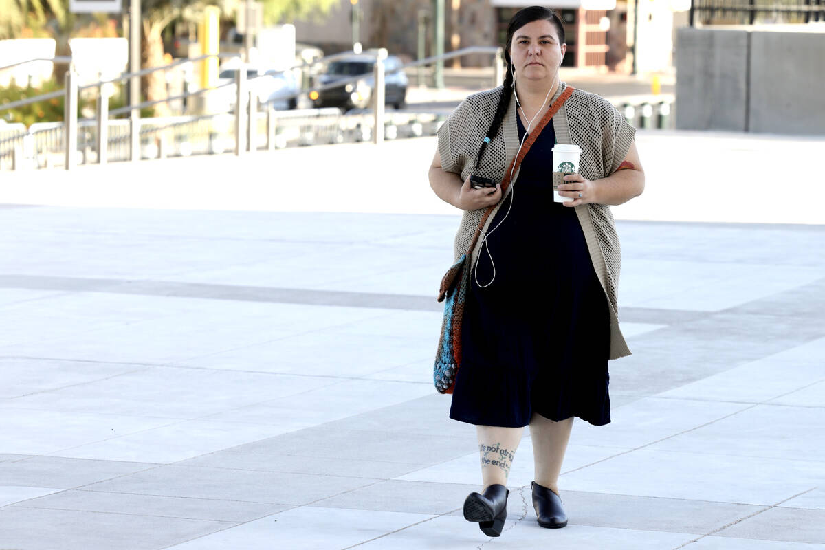 Sheena Siegel, one of Michele Fiore’s daughters, arrives for her mother’s fraud trial at th ...