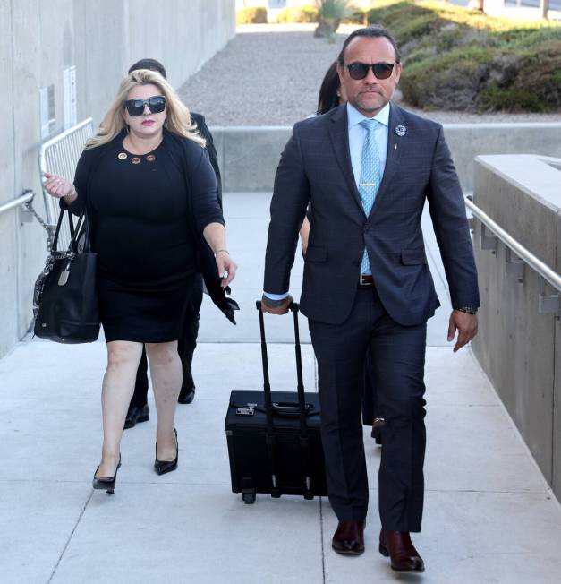 Former Las Vegas City Councilwoman Michele Fiore arrives for her wire fraud trial at the Lloyd ...