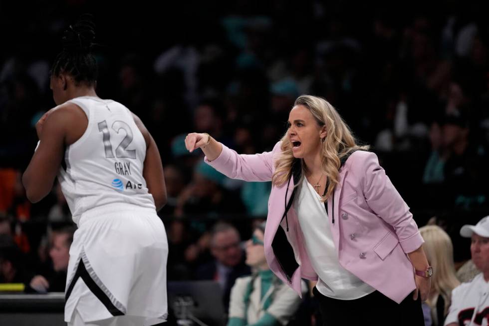 New York Liberty head coach Becky Hammon during the first half of a WNBA basketball semifinal g ...