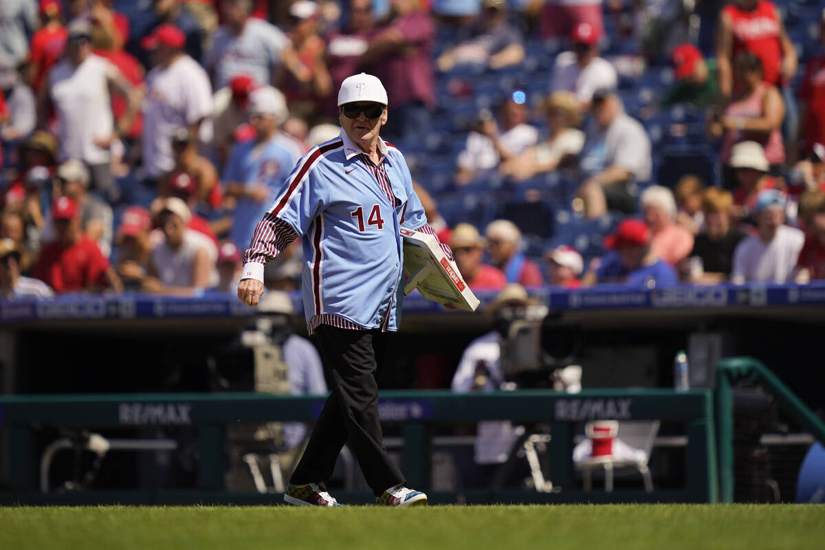 FILE - Former Philadelphia Phillies player Pete Rose at a baseball game, Aug. 7, 2022, in Phila ...