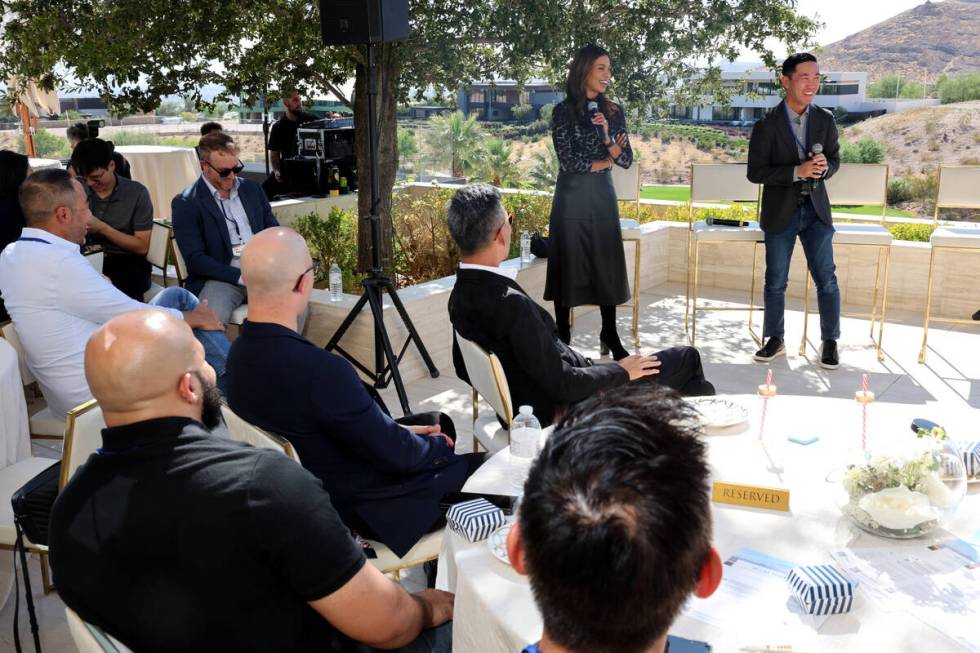 Tech entrepreneurs, CEOs and company founders listen to Raiders President Sandra Douglass Morga ...