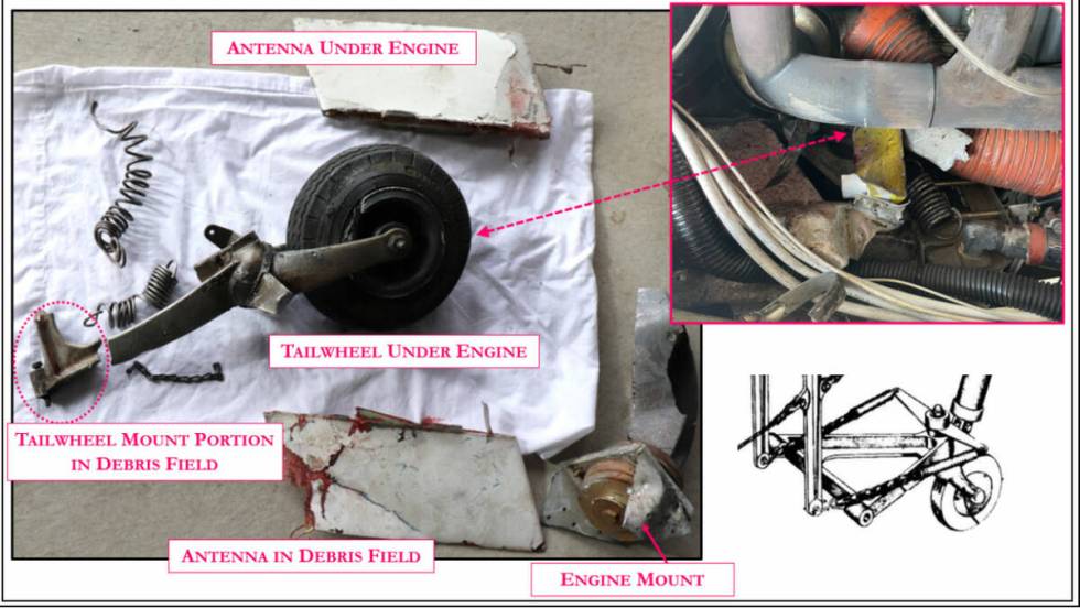 Parts of the Globe Swift GC-1B found in the Cessna T206H and in the debris field after the Swif ...