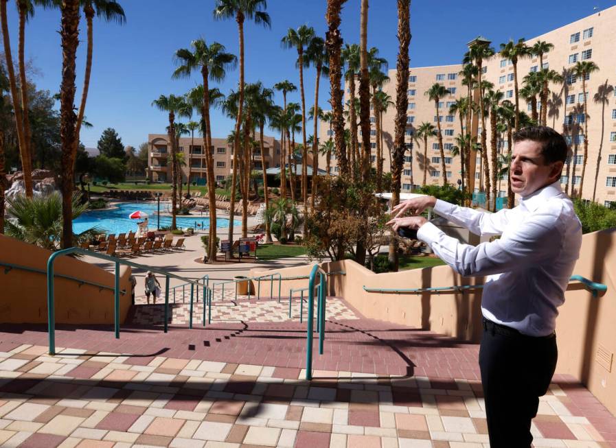 Andy Falkof, VP of marketing and advertising at Mesquite Gaming, leads a tour of the CasaBlanca ...