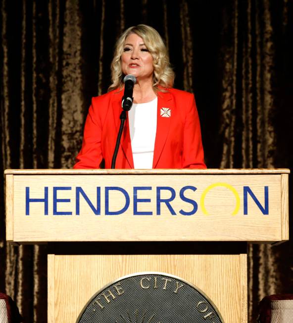 Henderson Mayor Michelle Romero delivers her State of the City address, on Thursday, Oct. 3, 20 ...