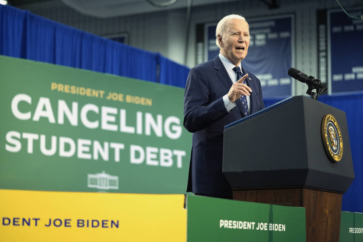 FILE - President Joe Biden speaks about student loan debt, April 8, 2024, in Madison, Wis. (AP ...