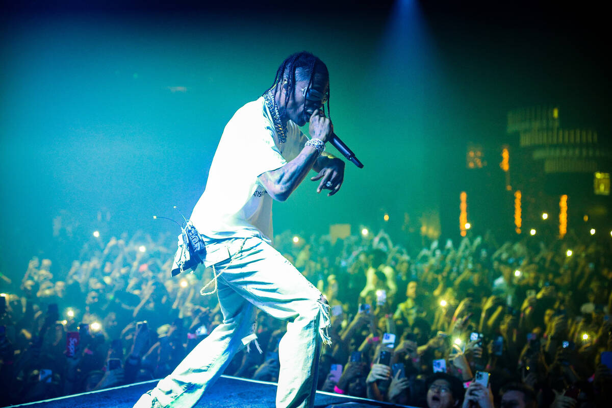 Travis Scott performs at Zouk Nightclub at Resorts World Las Vegas on Saturday, Sept. 17, 2022. ...