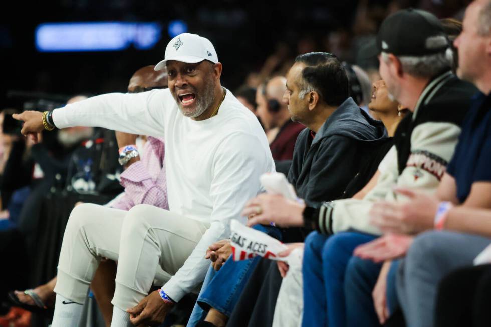 Roscoe Wilson Jr., the father of Aces center A'ja Wilson, yells to a referee during game three ...