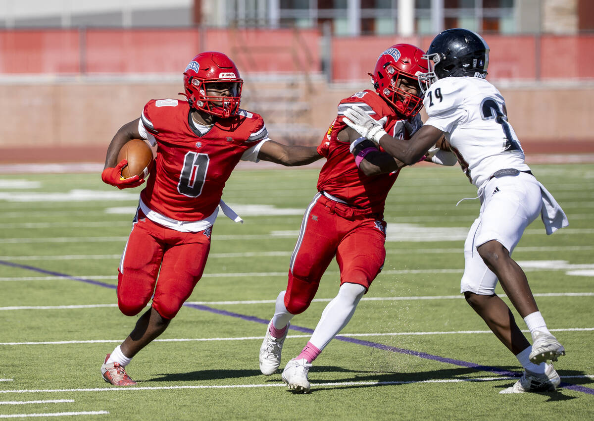 Arbor View running back Kamareion Bell (0) runs with a punted ball for a huge gain during the h ...