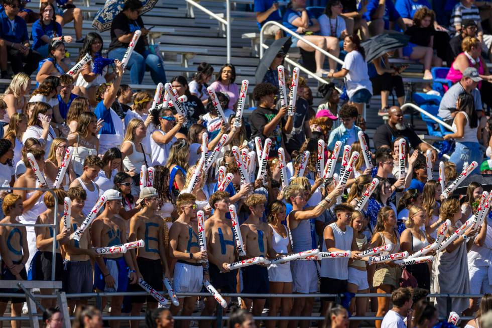 Basic fans cheer on their team against Coronado during the first half of their NIAA football ga ...