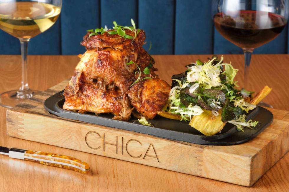 Oaxacan rotisserie chicken from Chica in The Venetian on the Las Vegas Strip. The restaurant is ...