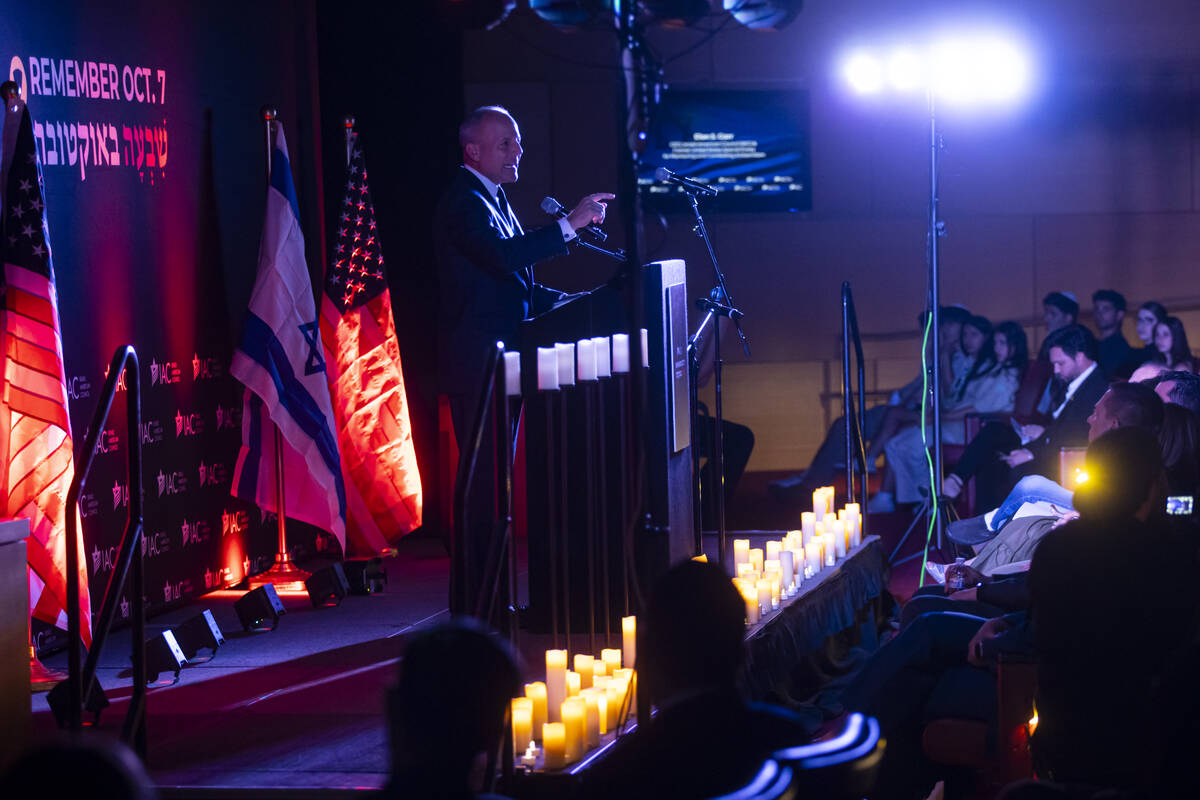 Elan S. Carr, CEO of the Israeli American Council, speaks during an event marking one year sinc ...