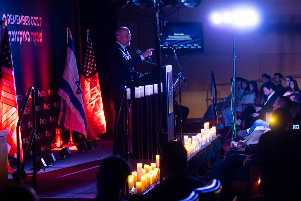 Elan S. Carr, CEO of the Israeli American Council, speaks during an event marking one year sinc ...