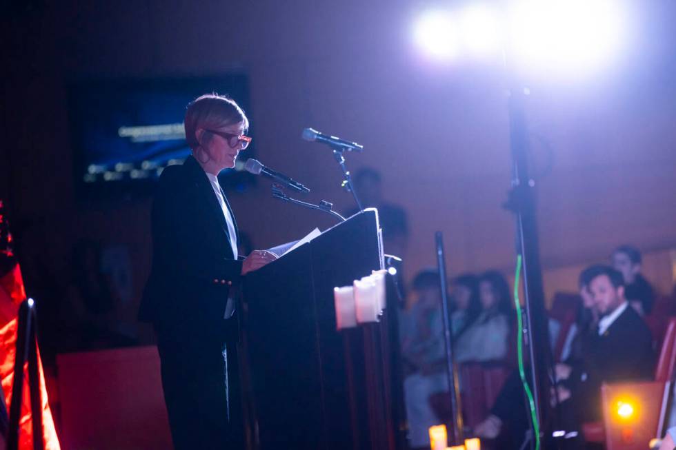 Rep. Susie Lee, D-Nev., speaks during an event marking one year since the Oct. 7 terrorist atta ...