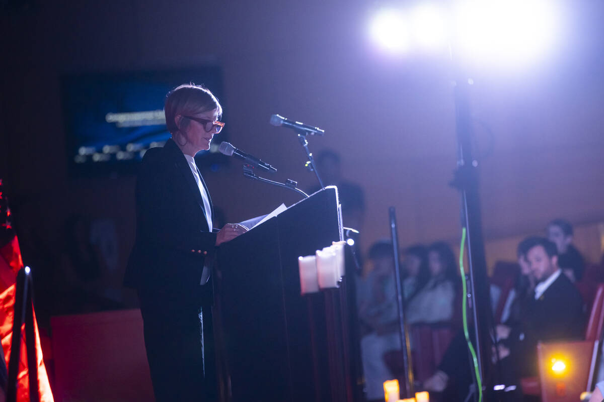 Rep. Susie Lee, D-Nev., speaks during an event marking one year since the Oct. 7 terrorist atta ...