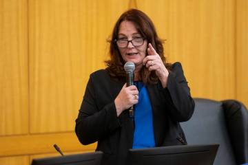 Clark County Commissioner Marilyn Kirkpatrick speaks during a Clark County Board of Commissione ...