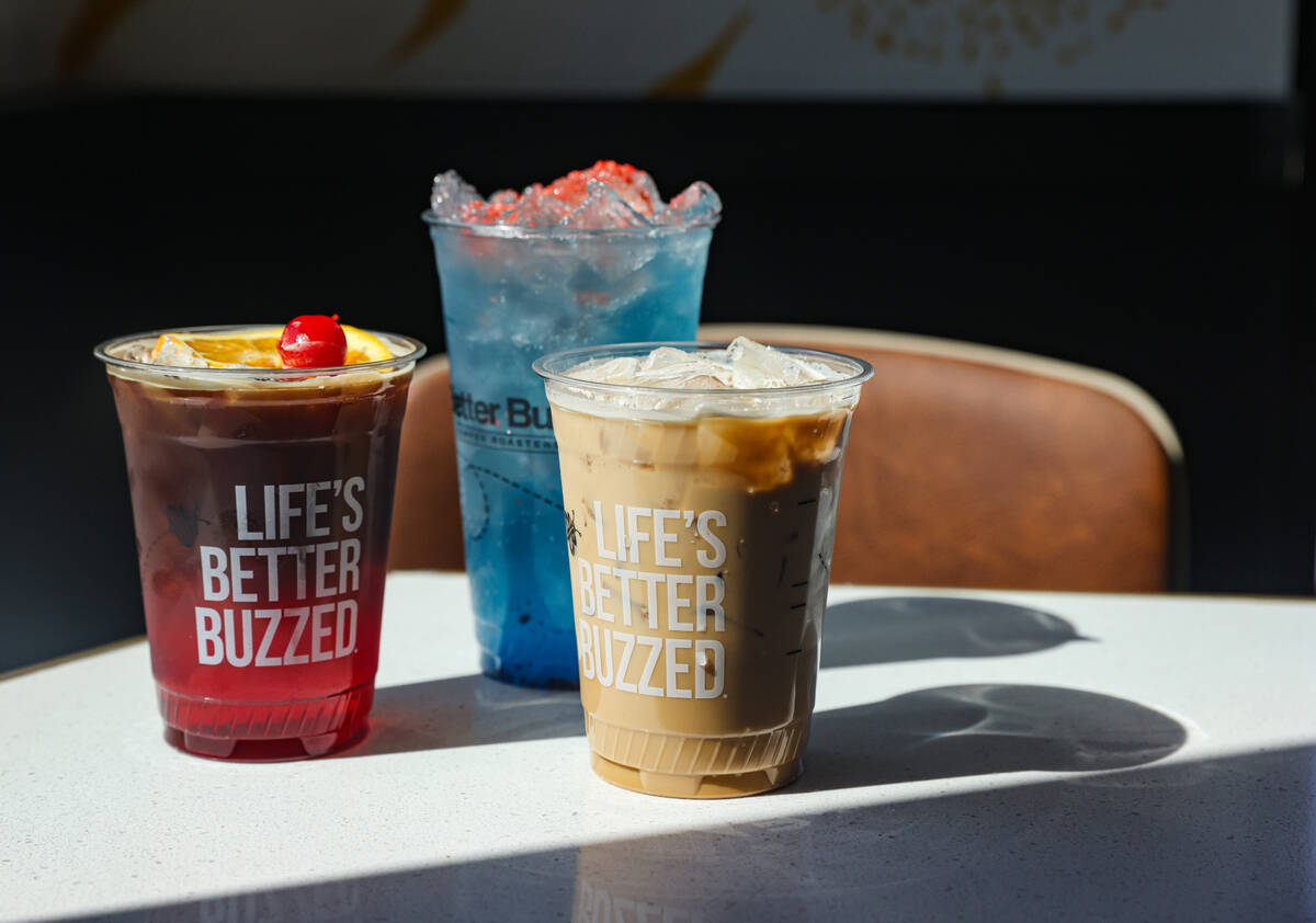 The Espresso Old-Fashioned, from left, Burstin’ Blue Raspberry energy drink, and Best Dr ...