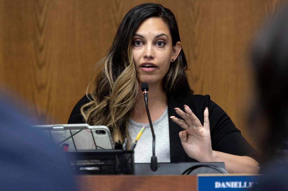 Danielle Ford during a Clark County School District Board of Trustees meeting at the Edward A. ...