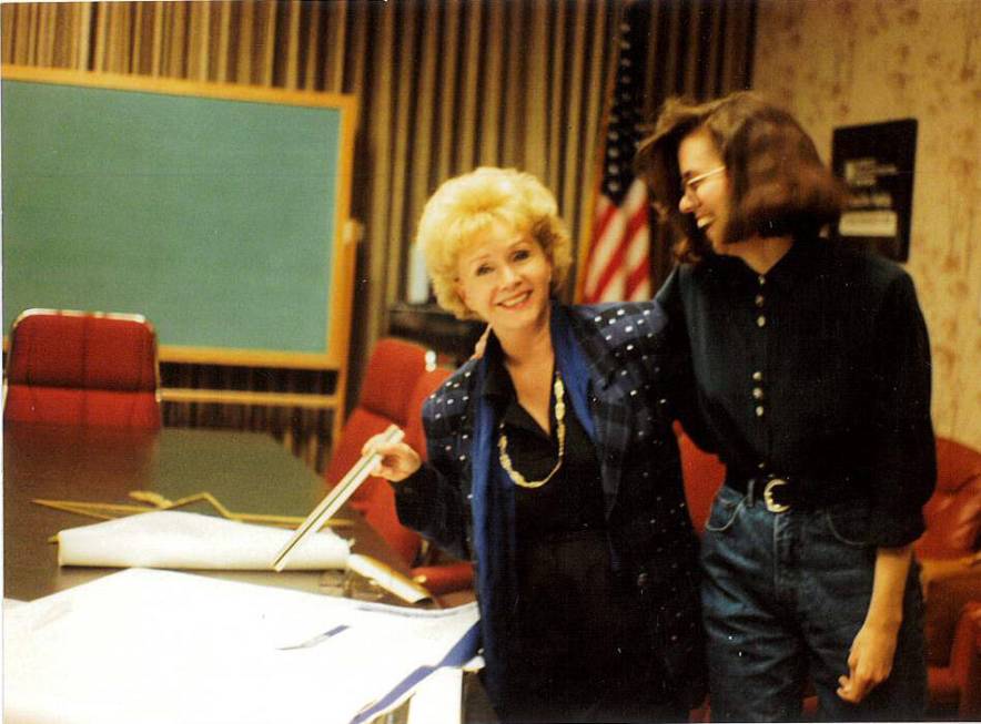 Debbie Reynolds poses for a photo with YESCO sign designer Lisa Adams. (Courtesy photo)