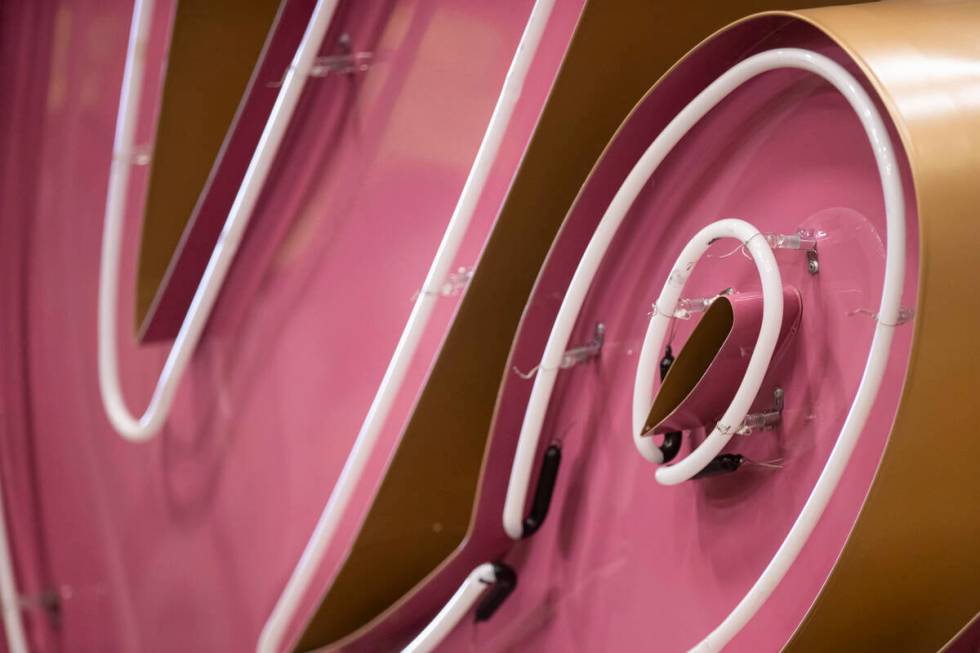 A close-up look at the neon tubes of the “Debbie” sign under renovation on Sept. 11 at YESC ...