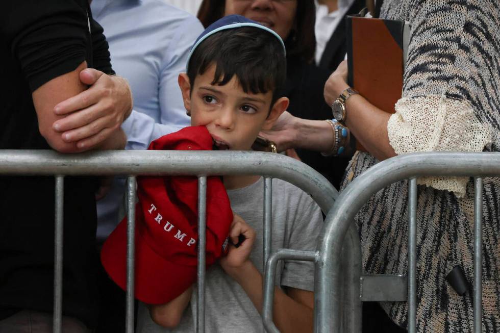 A boy awaits the arrival of Republican presidential nominee former President Donald Trump at Oh ...