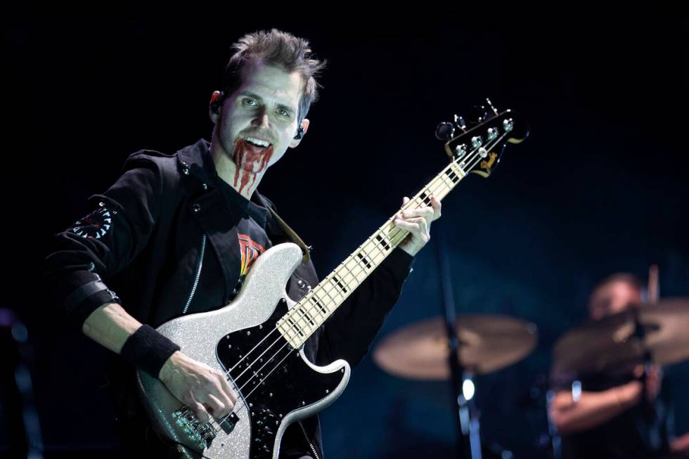 My Chemical Romance bassist Mikey Way performs the band’s headlining set during When We Were ...