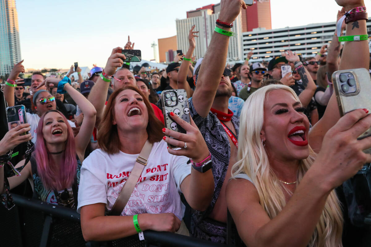 Fans cheer on Gym Class Heroes at the When We Were Young 2023 music festival on Saturday, Oct. ...