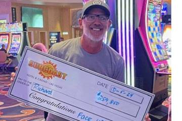 Local player Richard drew a 7-card straight flush on Face Up Pai Gow Poker to win a $259,850 pa ...